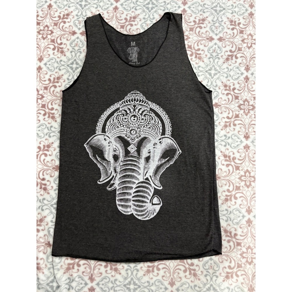 Chang Suk Mens Elephant Graphic Tank Top Charcoal Gray Heathered Boho Mandala M